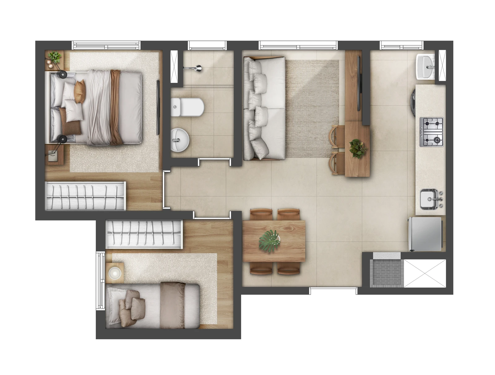 Planta Apto 2 dormitórios 41 m2