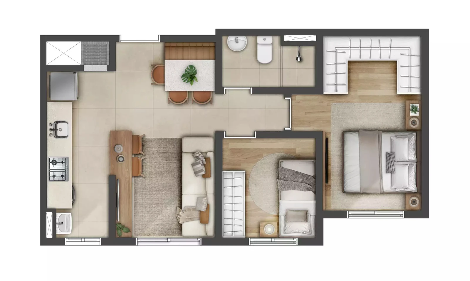 Planta Apto 2 dormitórios 45 m2